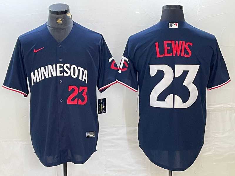Men%27s Minnesota Twins #23 Royce Lewis Number 2023 Navy Blue Cool Base Stitched Jersey